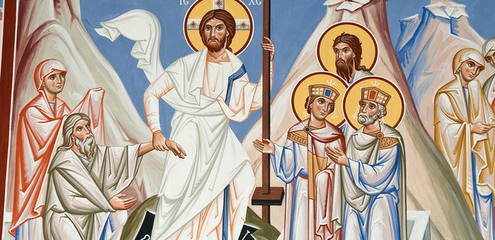 Auferstehungsikone, Wandmalerei in der russisch-orthodoxen Kathedrale; Jesus, Auferstandener