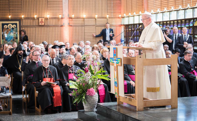 21 June 2018, Geneva, Switzerland: On 21 June 2018, the World Council of Churches receives a visit from Pope Francis of the Roman Catholic Church. Held under the theme of 