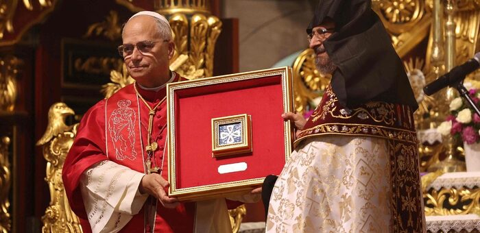 Papst Leo XIV. und armenisch-apostolischer Patriarch Sahag II. (Istanbul, 30.11.2025)