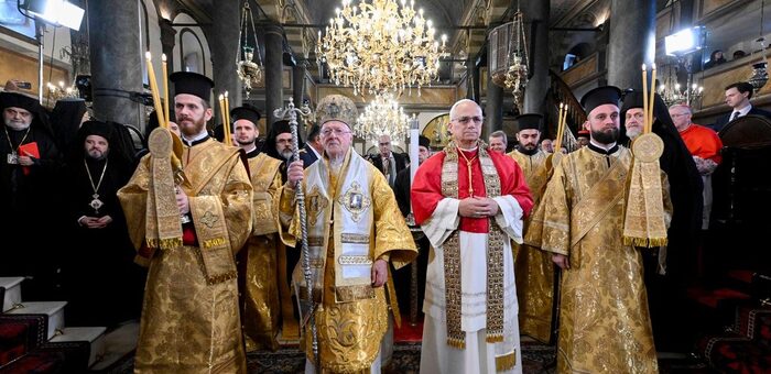 Papst Leo XIV. und orthodoxer Patriarch Bartholomaios I. (Istanbul, 30.11.2025)